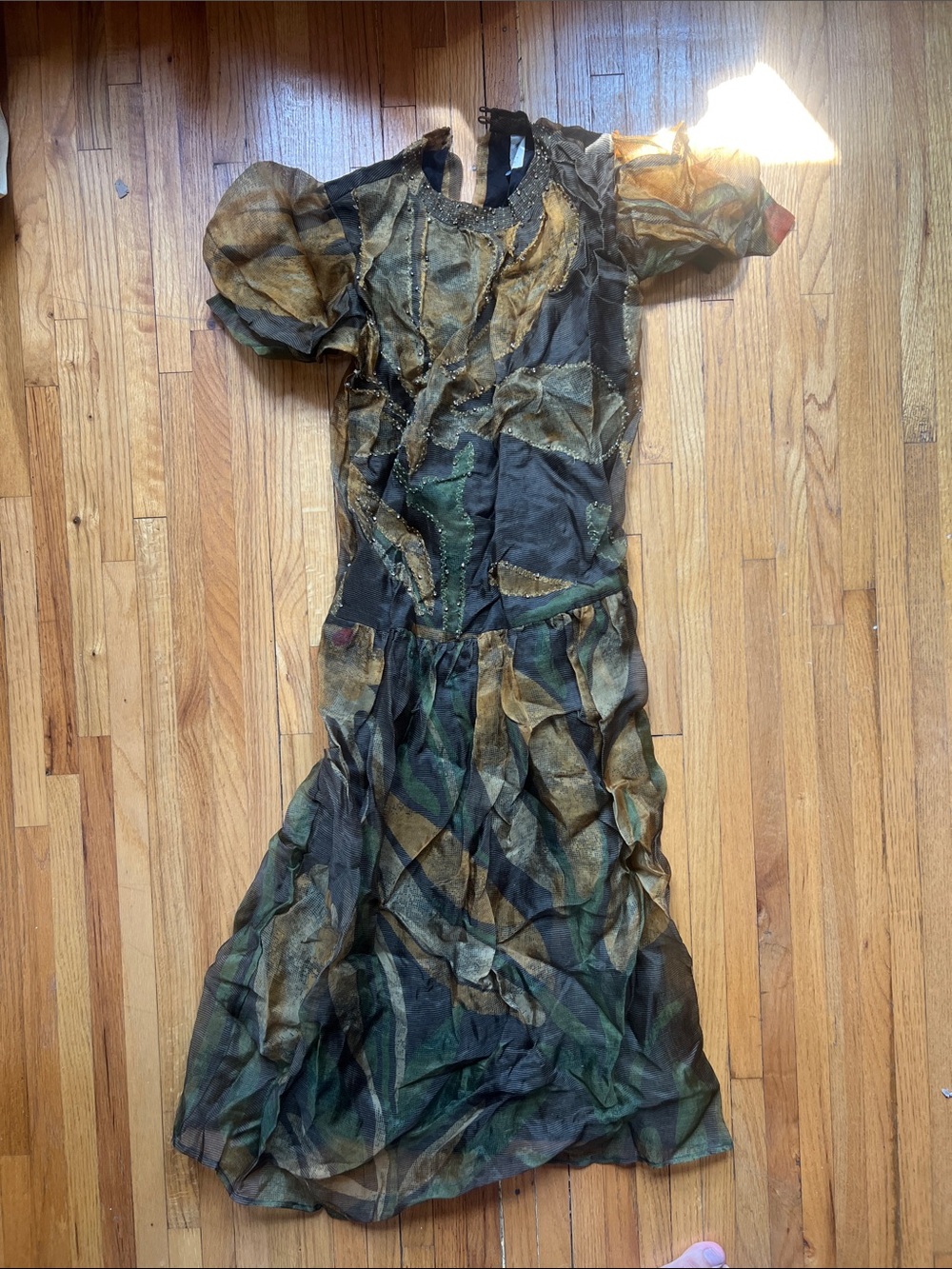 Roopa Pemmaraju Bohemian Green & Gold Patchwork Maxi Dress